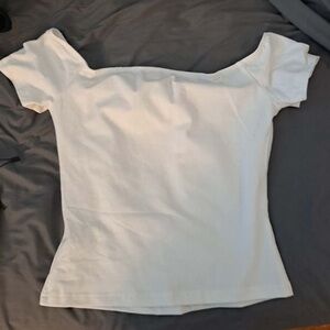 Fitted Off the Shoulder White Top, Slightly Cropped